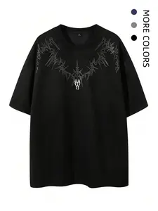 Men's Summer Fashion Embroidered Suede Round Neck Short Sleeve T-Shirt, Stylish and Comfortable, Perfect for Casual Wear