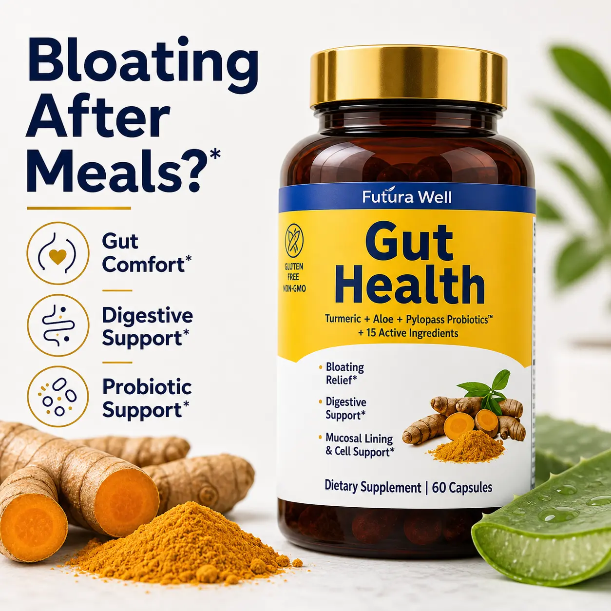 Futura Well Gut Health 15-in-1 - Turmeric, Aloe & Probiotics