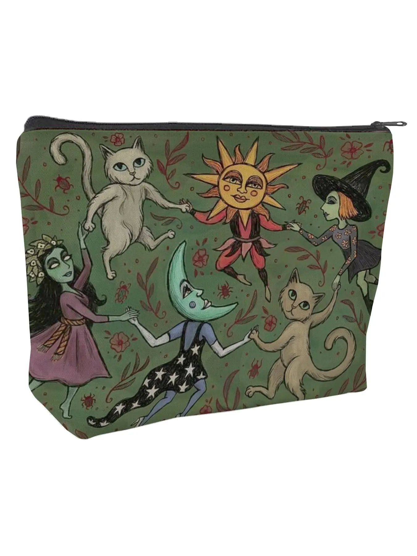 Whimsical Forest Makeup Bag, Cartoon Cat Moon Witch Design, Portable Cosmetic Pouch, Stationery Pouch, Multifunctional Storage Pouch for Travel, Zipper Beauty Bag