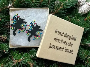 National Lampoon's Christmas Vacation Cat Earrings - Hand-Painted Holiday Lights Wrapped Cat - Unique Gift for Fans