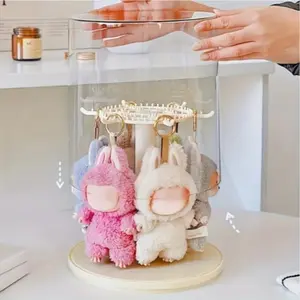 Rotating Transparent Storage Box for Labubu Dolls, Display Case for Pop Mart Figures, Organizer for Collectible Toys