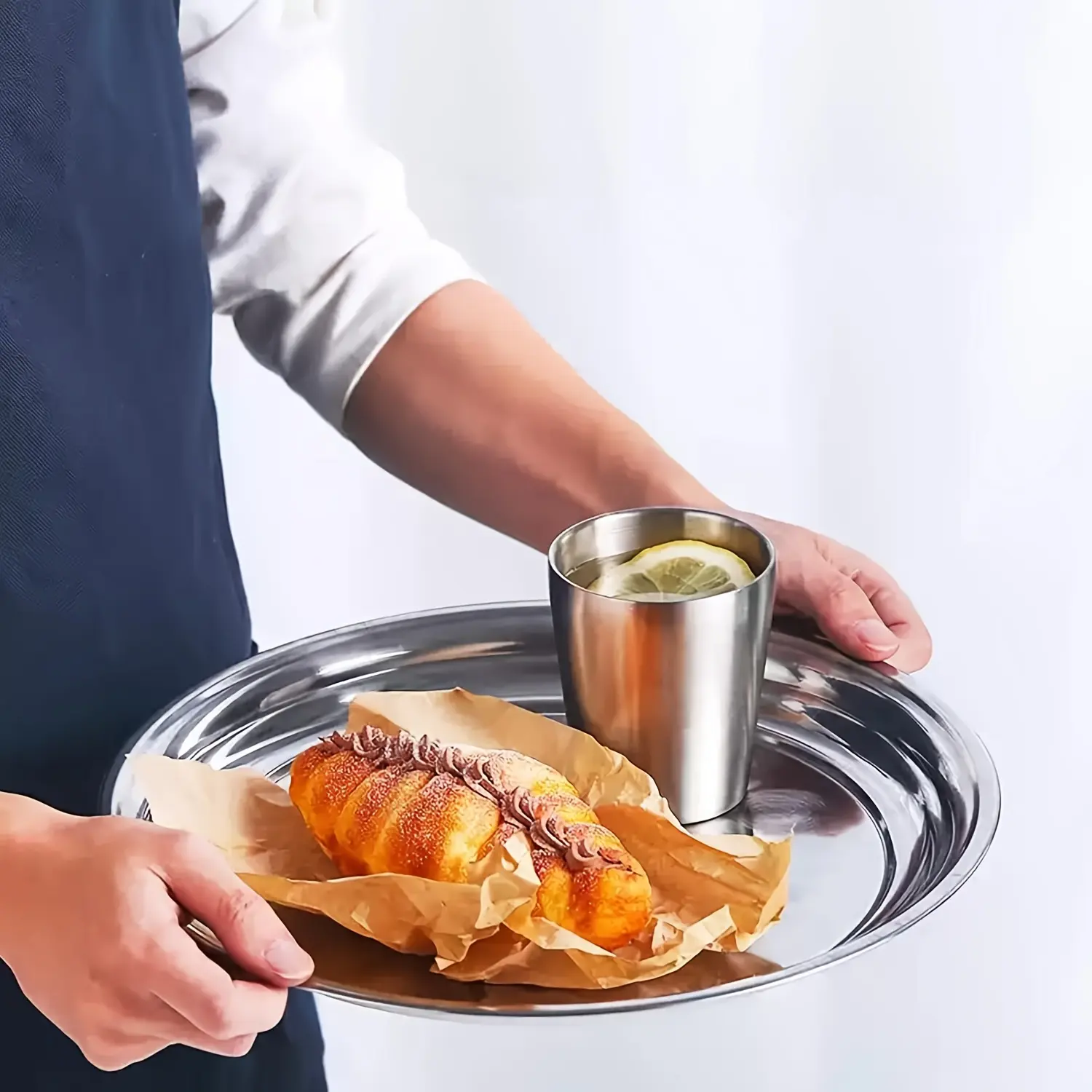 8-Pack 10" Round Stainless Steel Plates - Durable, Rust-Resistant Unbreakable Kitchen Dinnerware, Charger Plates & Serving Trays for Home, Campfire/BBQ Party Use