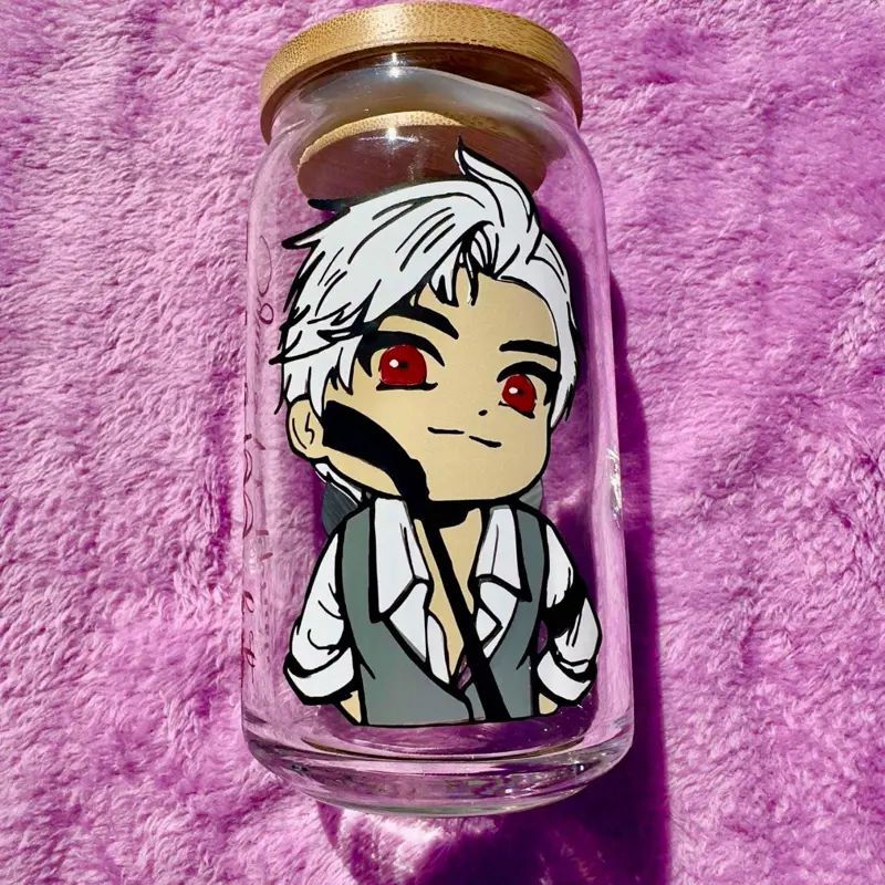 Custom Love Chibi Sylus & Mephisto BeerCan Glass| With Lid And Straw| LADS Cup| Love and Deep Space Chibi Cup| N109 Zone Sylus Fan Cup