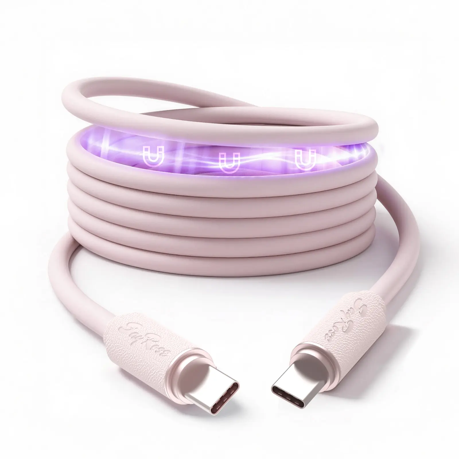 Pastel Pink Magnetic Type-C Cable | Built-in Dust Cap, Fast Charge & Anti-Drop, Port Protection Charger Cable Data Charging Cable
