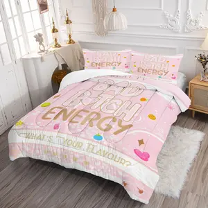 Girly Pink Bad Bitch Energy Comforter Sets,Includes 1 Comforter & 1-2 Pillowcases,Aesthetic Coquette Candy Fruit Pattern Bedding Sets,Lightweight Breathable Bed Set,Trendy Y2K Bedding for Women & Girls Bedroom,Dorm & Guest Room Decor