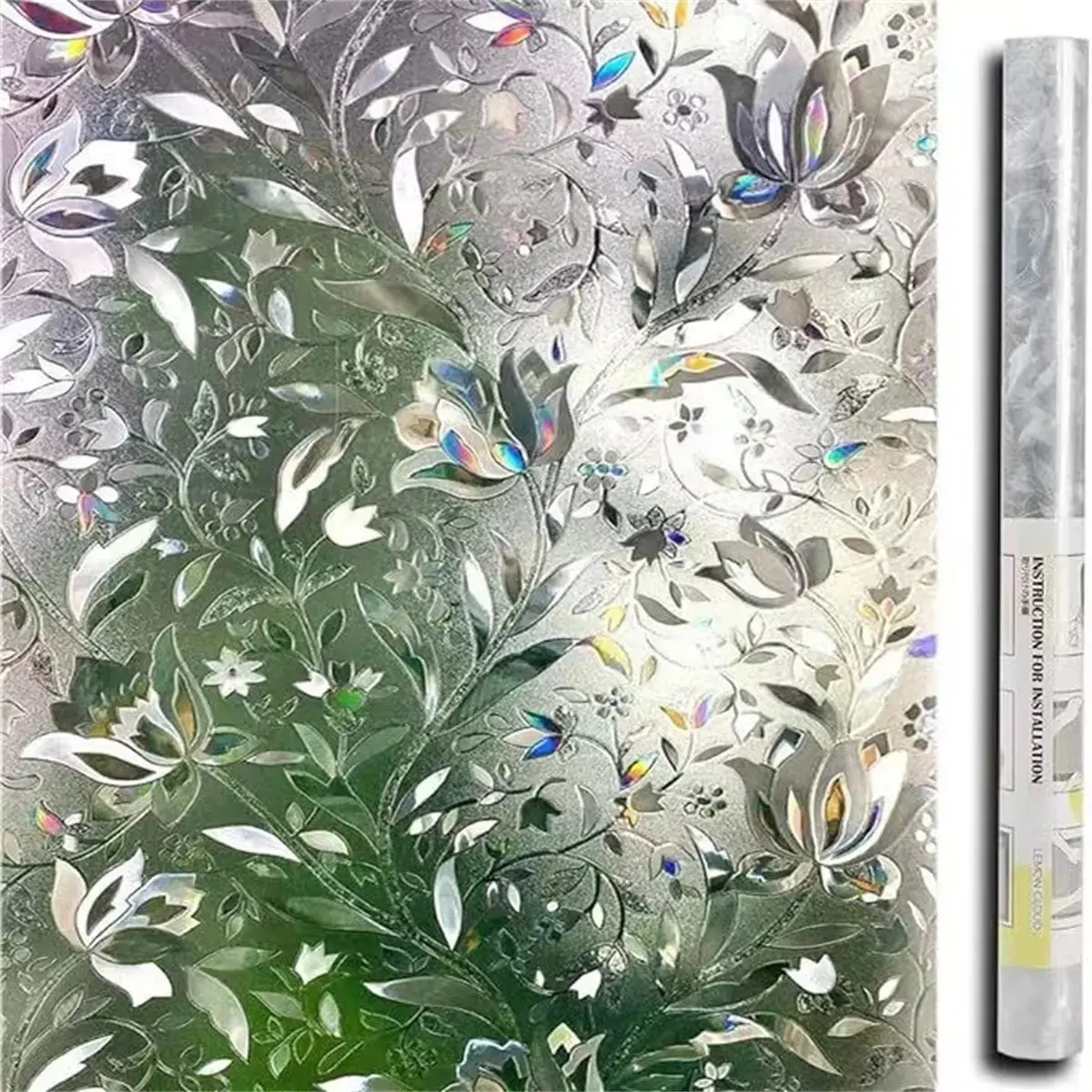 Tulip Privacy Window Film, Self-Adhesive No Glue, Transparent Non-Sensitive Glass Sticker, Easy Peel & Stick, Office Living Room Decor, Floral Pattern Sticker, Decorative Sticker, Decorative Decal, Removable Window Decal, Window Decals