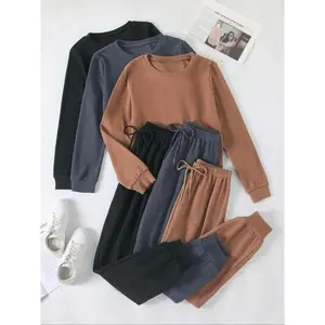 Women'sSolidColorLongSleeveTop&TieFrontElasticWaistPantsSets,CasualRoundNeckTop&TrousersforSpring&Fall,FallMatchingSuits,WomenswearforDailyWear,DowntownGirlClothes