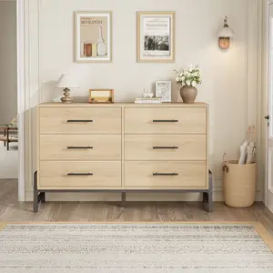 Modern 6-Drawer Wooden Dresser – 52-Inch Wide Freestanding Storage Cabinet for Bedroom, Entryway, Living Room – Spacious Drawers, Durable Build – Versatile Closet Organizer for Hallway or Bathroom