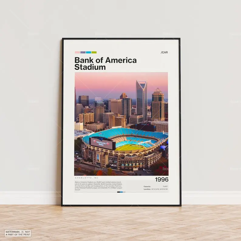 Bank of America Stadium Poster, Carolina Panthers Poster Print, NFL Stadium Poster, Sports Poster, Mid Century Modern, Football Fan Gift