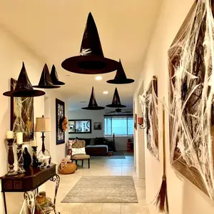 Hanging Witch Hat Decorations, 12-Pack, Polyester Floating Design, DIY Ceiling & Room Decor for Halloween Party