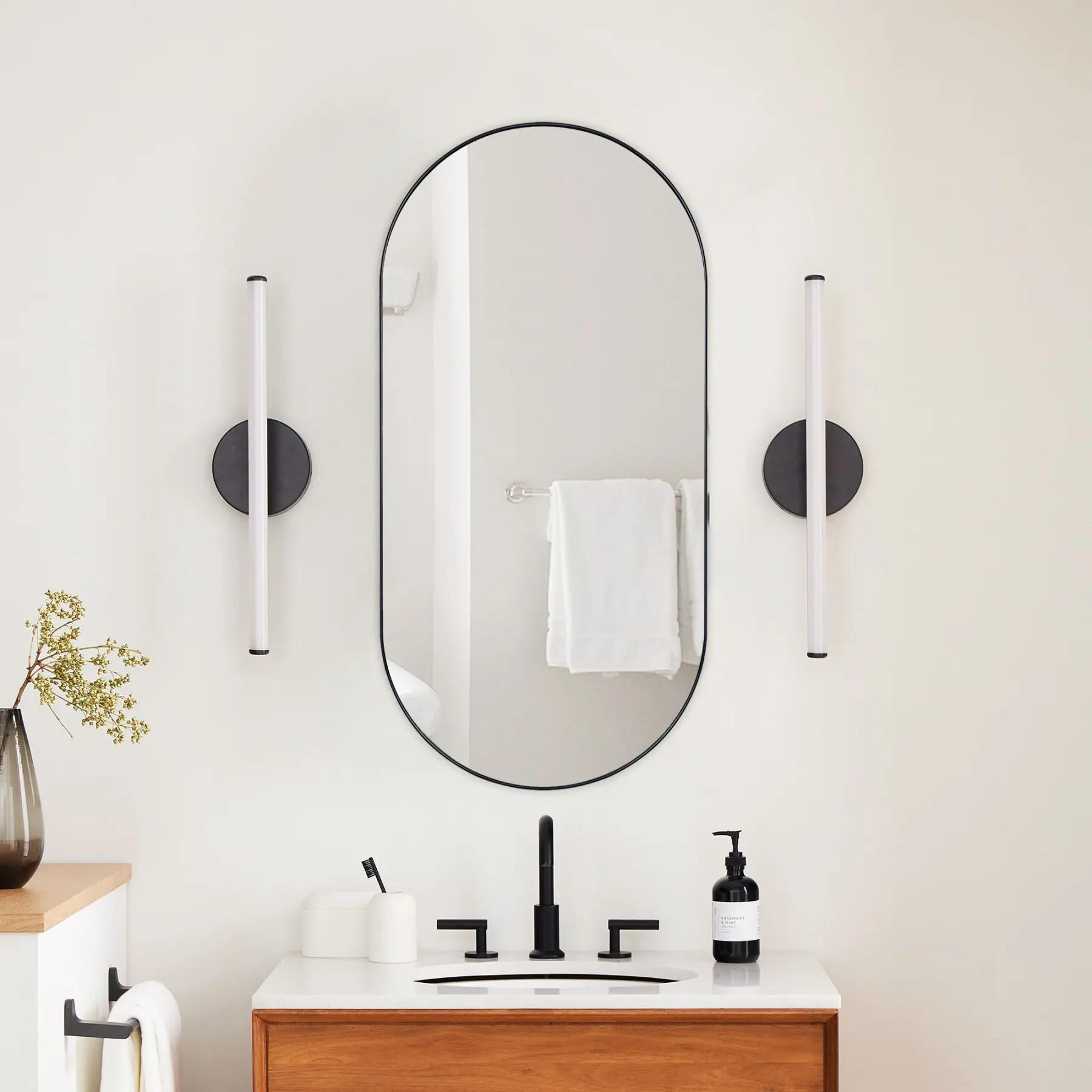 TEHOME Oval Pill Shape Metal Framed Rececced Medicine Cabinet with Mirror for Bathroom, Multiple Colors, 16x33 Inch, Left or Right Door, Adjustable Tempered Glass Shelves