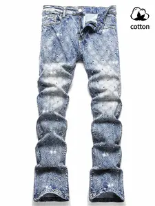 Men's Shiny Elastic Jeans, Hip Hop Skate Rap Dance Street Style, Comfortable Straight Fit, High Waist, All Seasons Wear