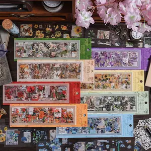 A SET FOR 4 PACKS Vintage botanical PET sticker set: retro floral & potted plant designs for journaling, scrapbooking, DIY phone cases, card making, and mixed media collage. Perfect for creative decoration projects.