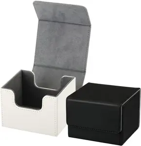 2 Leather Deck Card Boxes, Large Size for 100+ Sleeved Cards, Compatible with MTG & TCG, Horizontal Design for Collectible Playing Cards (Black, White)