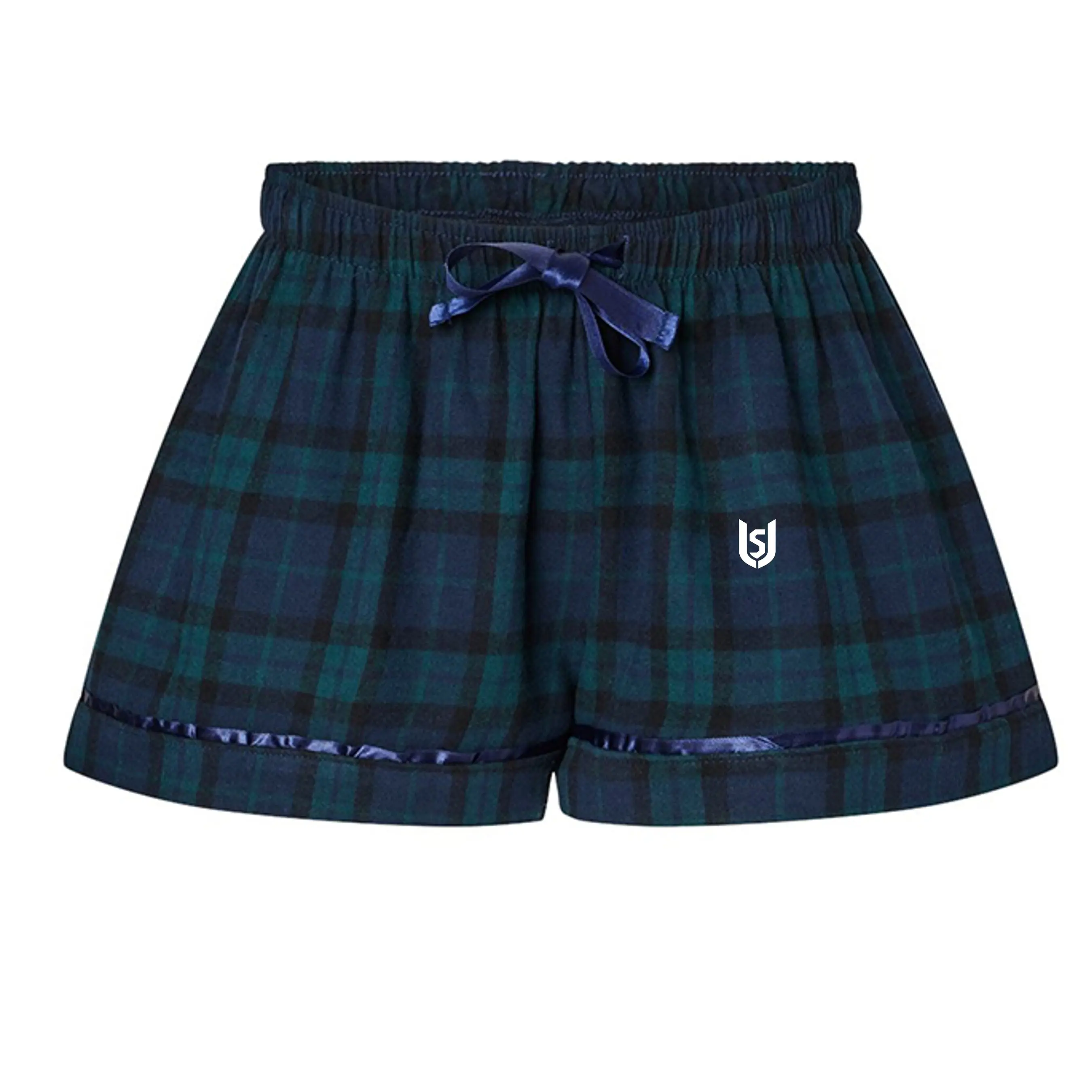 Unrestricted Flannel Drawstring Shorts, Plaid, Pockets, Elastic, Fabric