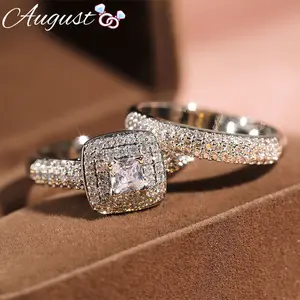Women's Princess Square Cubic Zirconia Couple Wedding Ring Set - Bridal Engagement & Anniversary Rings, Exquisitely Packaged Jewelry Gifts, Sizes 5-10, Wedding Rings