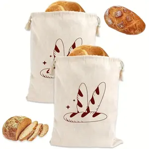 Reusable Bread Bag, 2 Counts/set Linen Bread Storage Bag with Drawstring, Food Grade Bread Fresh Bag, Durable and Fashionable Kitchen Essentials