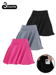 Women's Solid Color 2 in 1 High Waist Sports Skort, Casual Comfy Breathable Skort for Tennis Golf, Ladies Sportswear for All Seasons