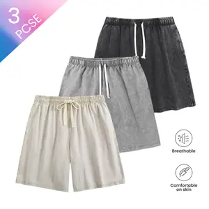Women's 3-Pack Washed Casual Sweat Shorts, Vintage Acid Wash, Minimalist Plain Basic Design, Breathable Cotton, Elastic Drawstring, Soft Loose Fit, Comfy Lounge & Urban Summer Essentials, Premium Multipack Value Apparel