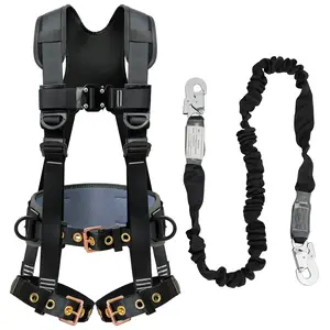Fall Protection Safety Harnesses Full Body Roofing Construction Harness 5 Point Adjustment Harness Padded Black OSHA/ANSI COMPLIANT