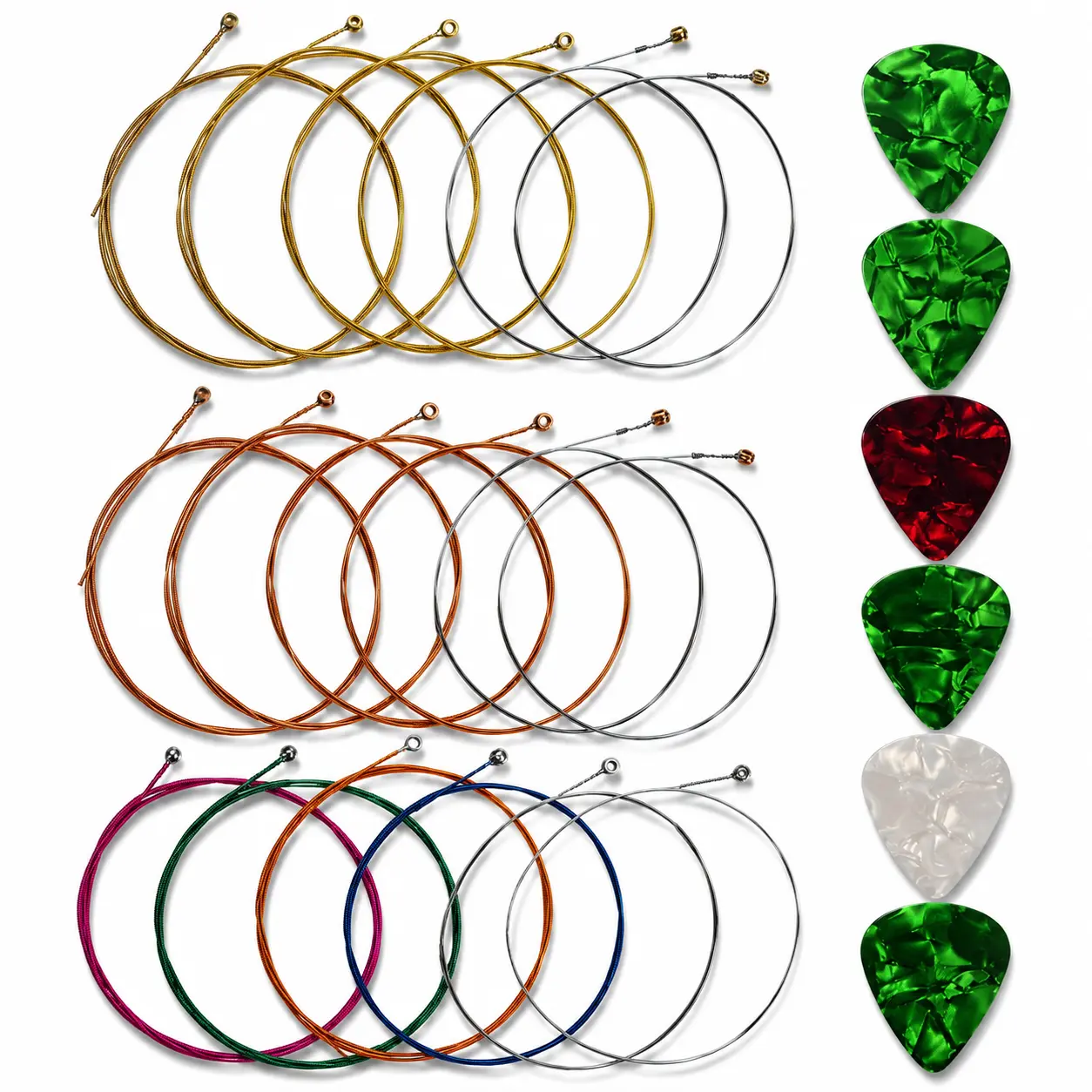 Acoustic Guitar String Set – 3 Packs (Steel, 6 Strings Each) with 6 Picks. For 6-String Acoustic. Beginners & Performers Welcome.