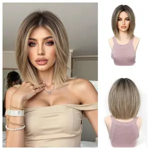 10 Inch Platinum Blonde & Ash Blonde Bob Hair Wigs Short Straight Layered Bob Wig Premium Synthetic Hair for Daily & Party Looks