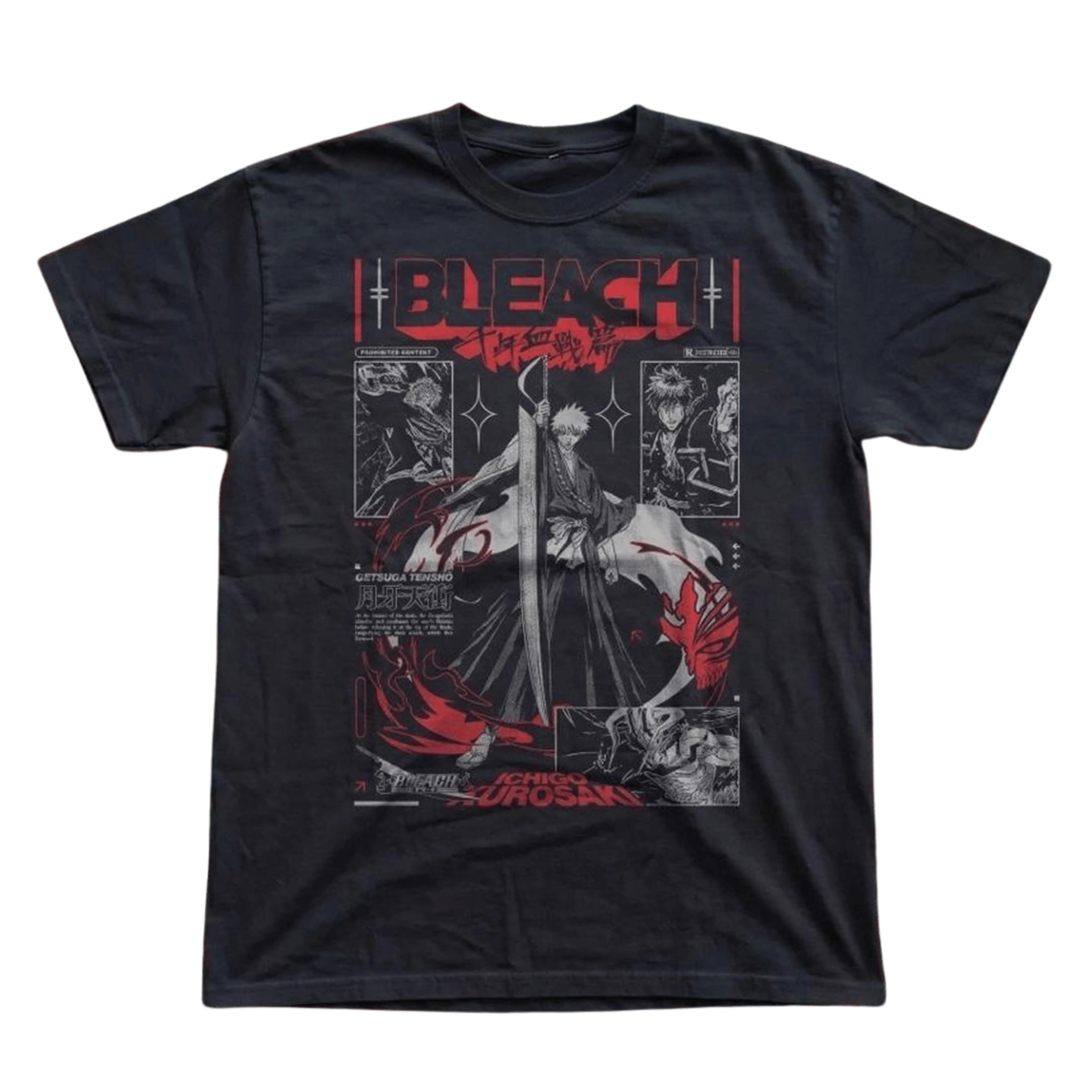Gildan Men's and Women's T-Shirt, Vintage Bleach Graphic Tee, Ichigo Kurosaki Shirt, Getsuga Tensho Merch, Anime Manga Panels Clothing, Soul Reaper Apparel, Red Hollow Mask Top, Japanese Retro Streetwear, Shonen Otaku Fan Gift Design