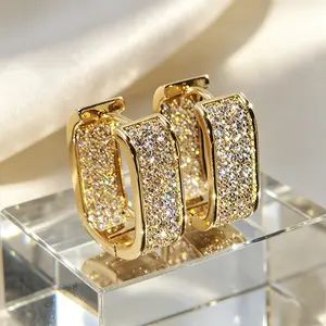 Gold Pave CZ Rectangle Huggie Hoop Earrings| Double-Sided Sparkle| Perfect Party & Gift Jewelry
