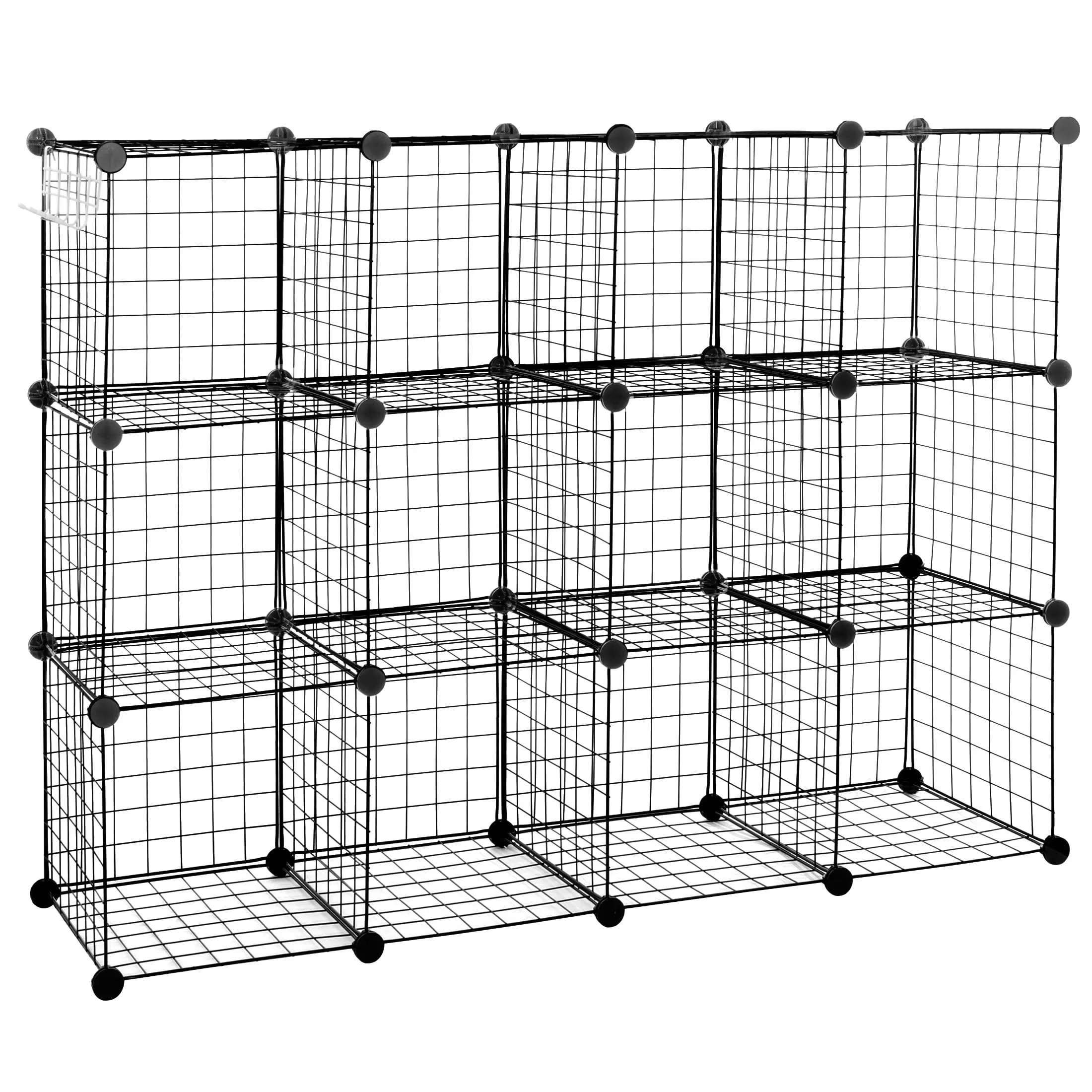 12-Cube DIY Modular Storage Shelf Rack, Adjustable Metal Shelf Rack with Rectangular Metal Frame, Durable Wood & Wire Grid Cubbies, 22 lbs Max Capacity, Multi-Organizer Unit for Living Room (Hook Installation), Adjustable Shelf Rack, Racks