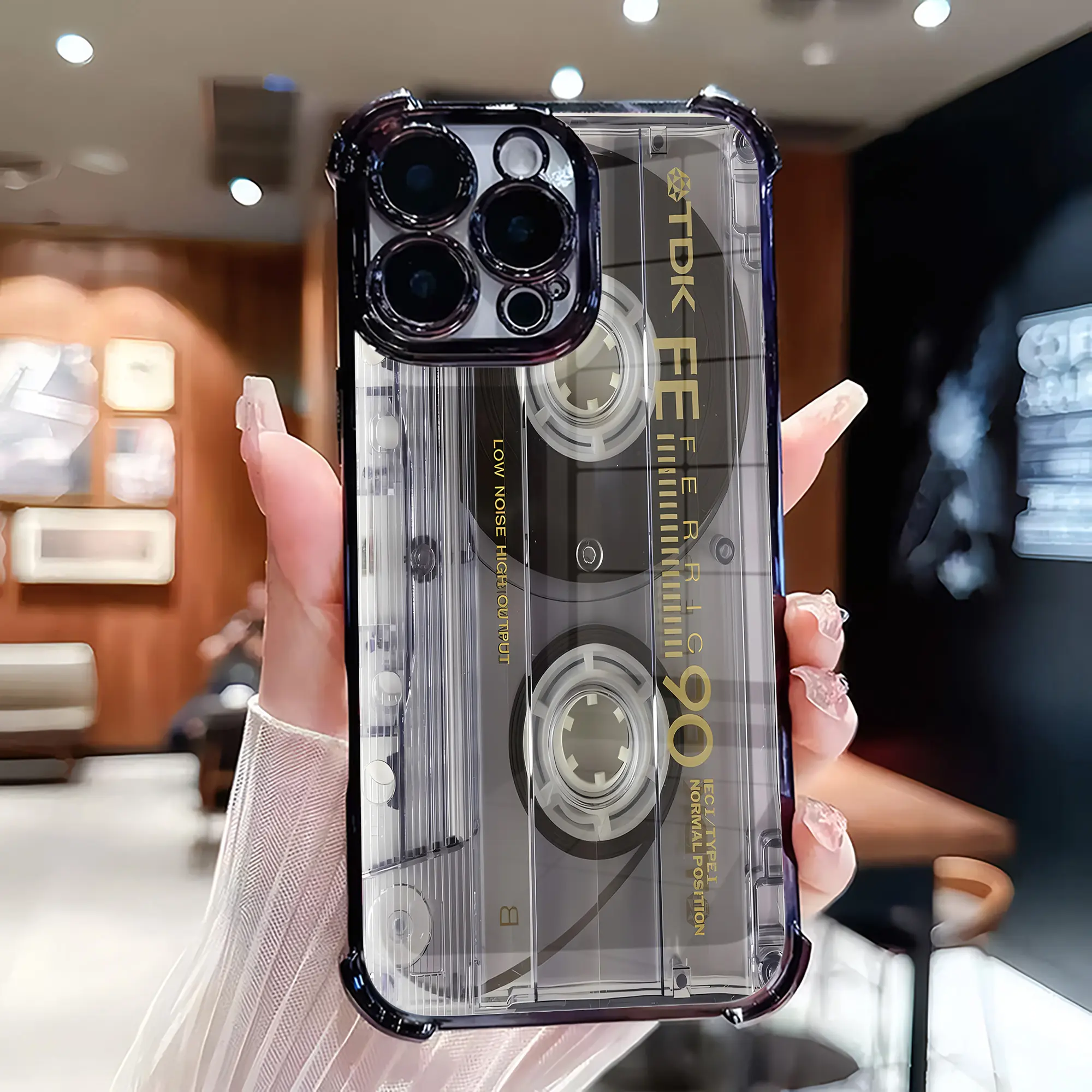 Retro TDK FE90 Cassette Tape Vintage Printed Silicone Smartphone Shell - Flash, Golden, Space-Themed, Reinforced 4-Corner Shockproof Soft Cover with Protection, Anti-Fingerprint, Glossy Finish for iPhone 17,16,15,14,13,12,11,X,XS Max,Plus,Pro,Pro Max, Tra