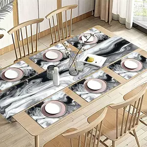 Elegant Marble Design Tablecloth Set, Marble Pattern, Gold Texture, Durable Rectangular Dining Decor, Wedding Birthday Home Party Use