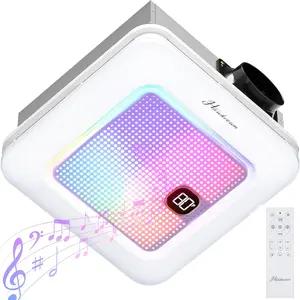 Bathroom Exhaust Fan with Bluetooth Speaker, 230 CFM 1.0 Sone Bathroom Exhaust Fan with Light, 3 Dynamic Light, 7 LED Color, 3 Color Temperatures, Nightlight,Remote, Easy Install (Ivory)