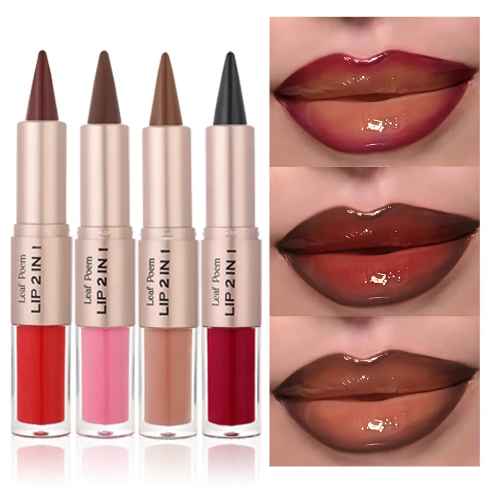 4/8 PCS Double-Ended Lip Gloss Multi-pack with Matte Lip Liner & Moisturizing Mirror Shine Finish, Light Beige Tones for All Skin Types, Cosmetic, Hydrate, Moisturizer, Lipstick, Glossy, Lip Care