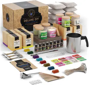Craftzee Ultimate Deluxe Soy Candle Making Kit – Large 65-Piece Set with Soy Wax, Scents, Frosted Glass Jars, Wicks, Dyes, Melting Pot, Gift Box, Instruction Manual & More