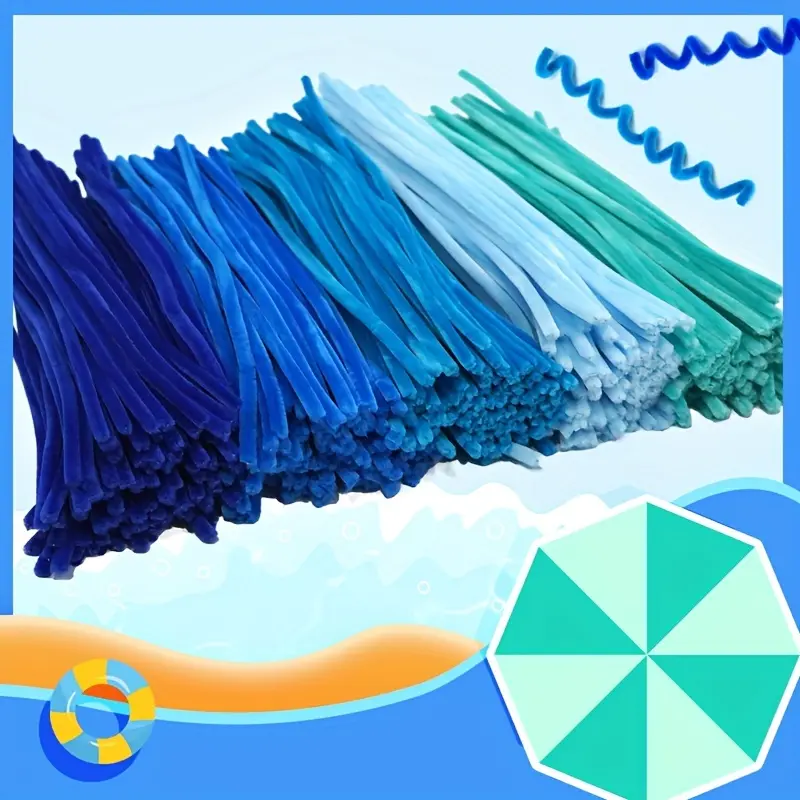 200/500 Super Dense Blue Chenille Stems, Royal Blue Chenille Twisted Sticks - Sturdy and Bright, Colors Range from Light Lake Blue to Peacock Blue, Perfect as Graduation Gifts