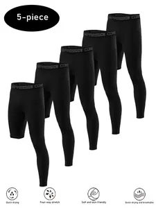 Men's Sporty Long Short Basketball Shorts, Breathable Comfort Fit Compression Pants, Outdoor Sports Wear, Pack of 5 Pieces, Breathable Athletic Bottoms