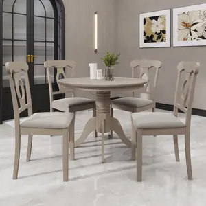 ElegantHome 5-Piece Round Dining Set – Classic Design with Upholstered Chairs