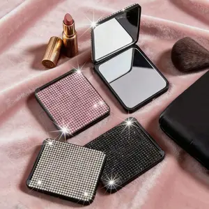 Square Makeup Mirror, New Style Creative Luxury Shimmer Diamond Portable Dual-Sided Folding Lipstick Mirror, Perfect for On-The-Go Touch-Ups, Travel Makeup Mirror, Foldable Makeup Mirror, Double Sided Mirror