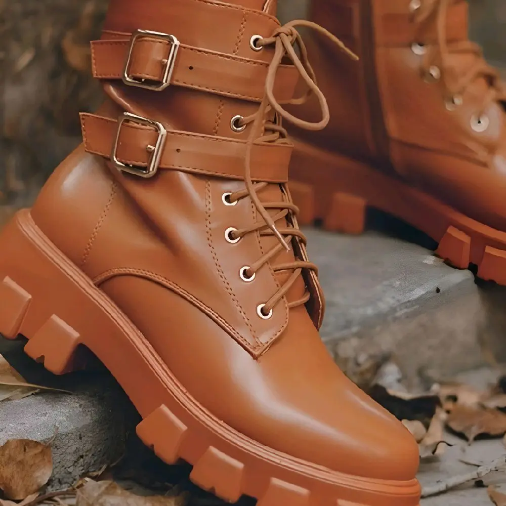 Chunky Combat Boots with Buckle Details
