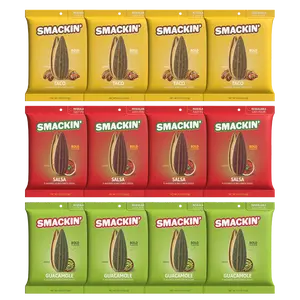 SMACKIN' Sunflower Seeds FIESTA PACK - 12 Resealable 4 OZ Bags of GUACAMOLE, SALSA, and TACO (4 of each)