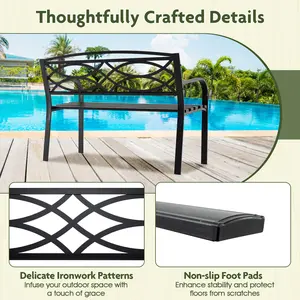 COSTWAY - Garden Bench with Curved Armrests and Backrest-Black