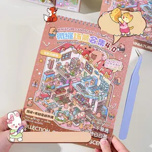 Miniature Landscape Sticker Book Set, 12 Pet Stickers + 6 Large Scene Cards + 2 Reference Photos + 1 Tweezer, DIY Decor Gift for Kids, Diy Sticker Paper