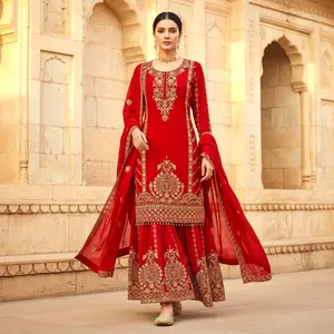 Embroidered Sharara Set with Lace Border Dupatta