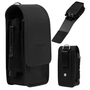 Nutuch Black Leather EDC Multitool Sheath with Flip Closure Premium Heavy Duty Grain Leather 3 Pockets Flashlight Holster Belt Organizer Ideal Gift for Men