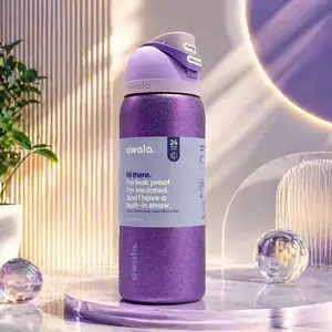 Owala Eggstra 32 oz Purple Glitter Bottle Stainless Steel, Limited Edition Shimmery Purple Water Bottle, BFA Free