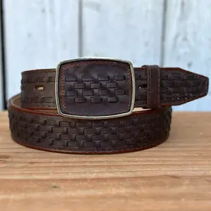 Brown Petatillo Western-Style 1 3/4” Wide Leather Belt for Men with Metal Buckle | Made in Mexico