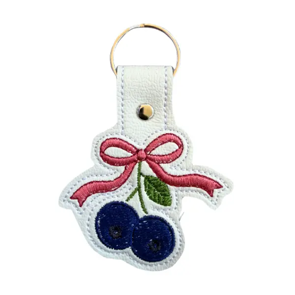 Blueberry Bow Keychain, Coquette Fruit Keychain, Cute Embroidered Keychain, Girly Bag Charm, Cottagecore Accessory, Aesthetic Gift for Her