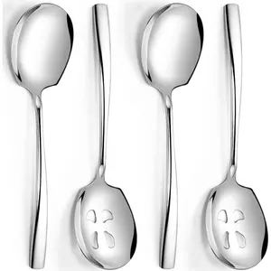 Serving Spoons Set 9.14 Inch Slotted Spoon Stainless Steel Serving Utensils for Buffet Parties Catering Dishwasher Safe (Set of 4, Silver)
