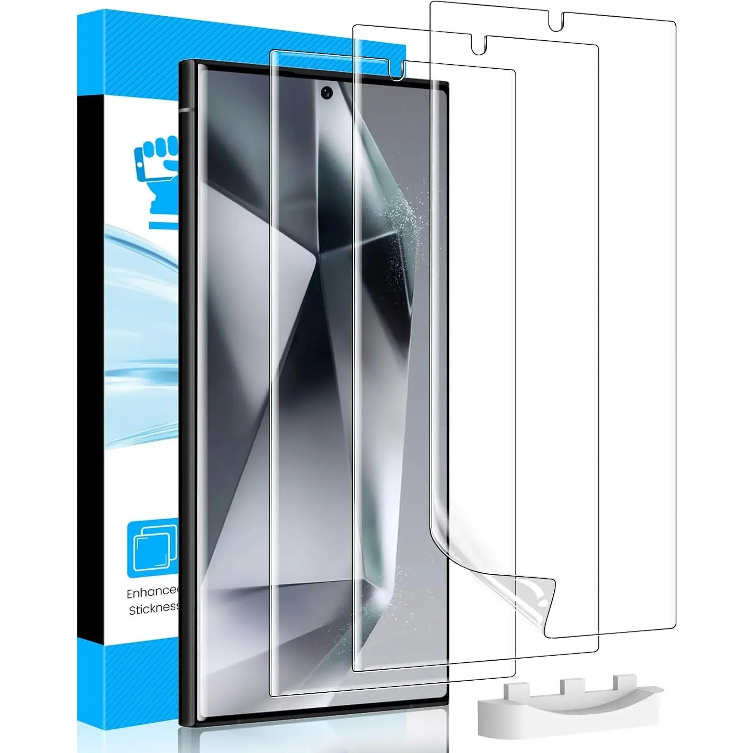 3 Pack TPU Hydrogel Screen Protector for Samsung Galaxy S24 Ultra, Durable Flexible Accessory with Full Edge Coverage, Anti-Scratch, Shockproof Protection, Sensitive Touch, Fingerprint Unlock Compatibility, Adhesive Thin Film Phone Screen Protectors, Afte
