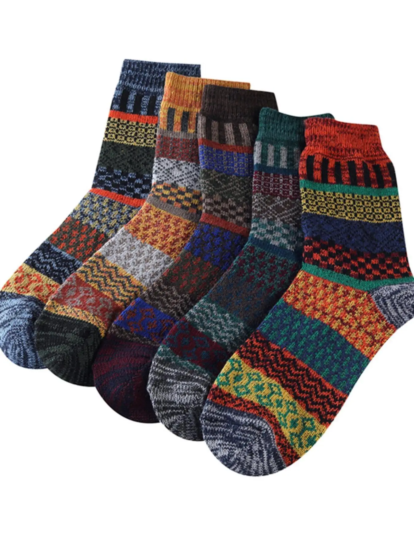 Men's 5 Pairs Colorblock Patchwork Crew Socks, Thicker Thermal Comfy Socks For Fall & Winter Daily Wear, Men Socks, Cold Weather Gear